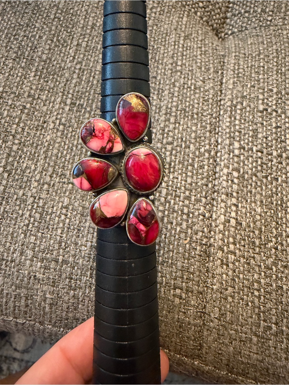 Statement Red and Pink Stone Flower Ring - Women Jewelry